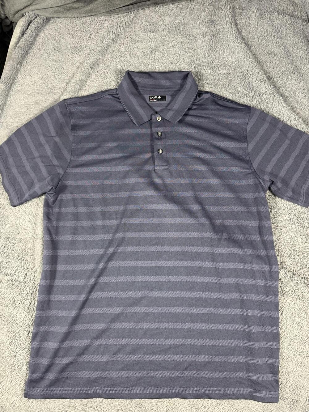 Bollé Polo Shirt Mens XL Gray Stripe Short Sleeve Casual Knit Performance
